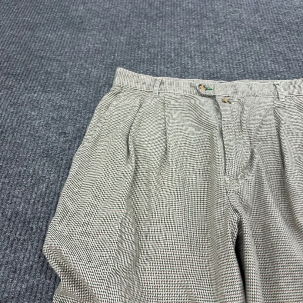 Vintage Tommy Hilfiger Pants Mens 33 Brown Cotton Houndstooth Pleated Chino